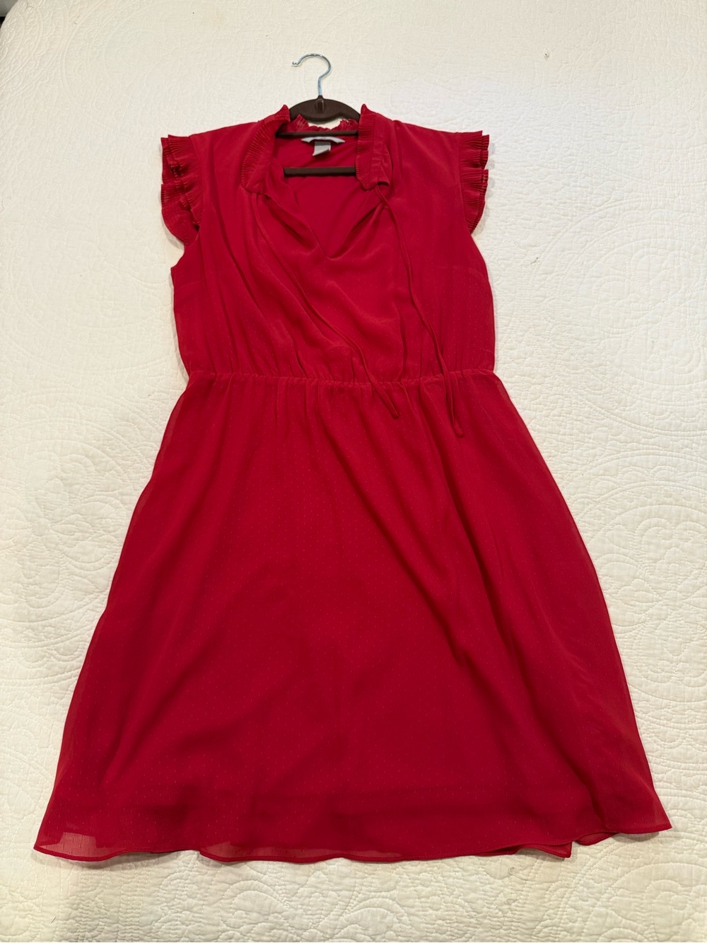 H&M Red V-Neck Mini Dress with Ruffle Sleeves